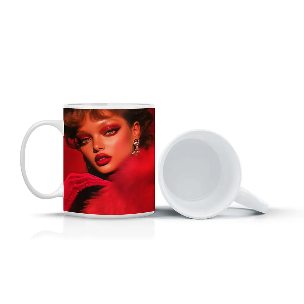 Red Glam Fashion Portrait Bold Makeup – Mugs