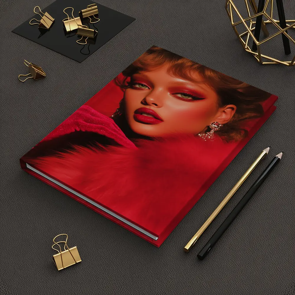 Red Glam Fashion Portrait Bold Makeup – Notebooks