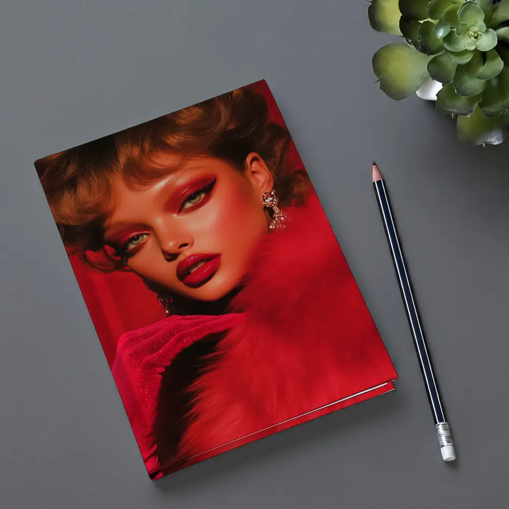 Red Glam Fashion Portrait Bold Makeup – Notebooks