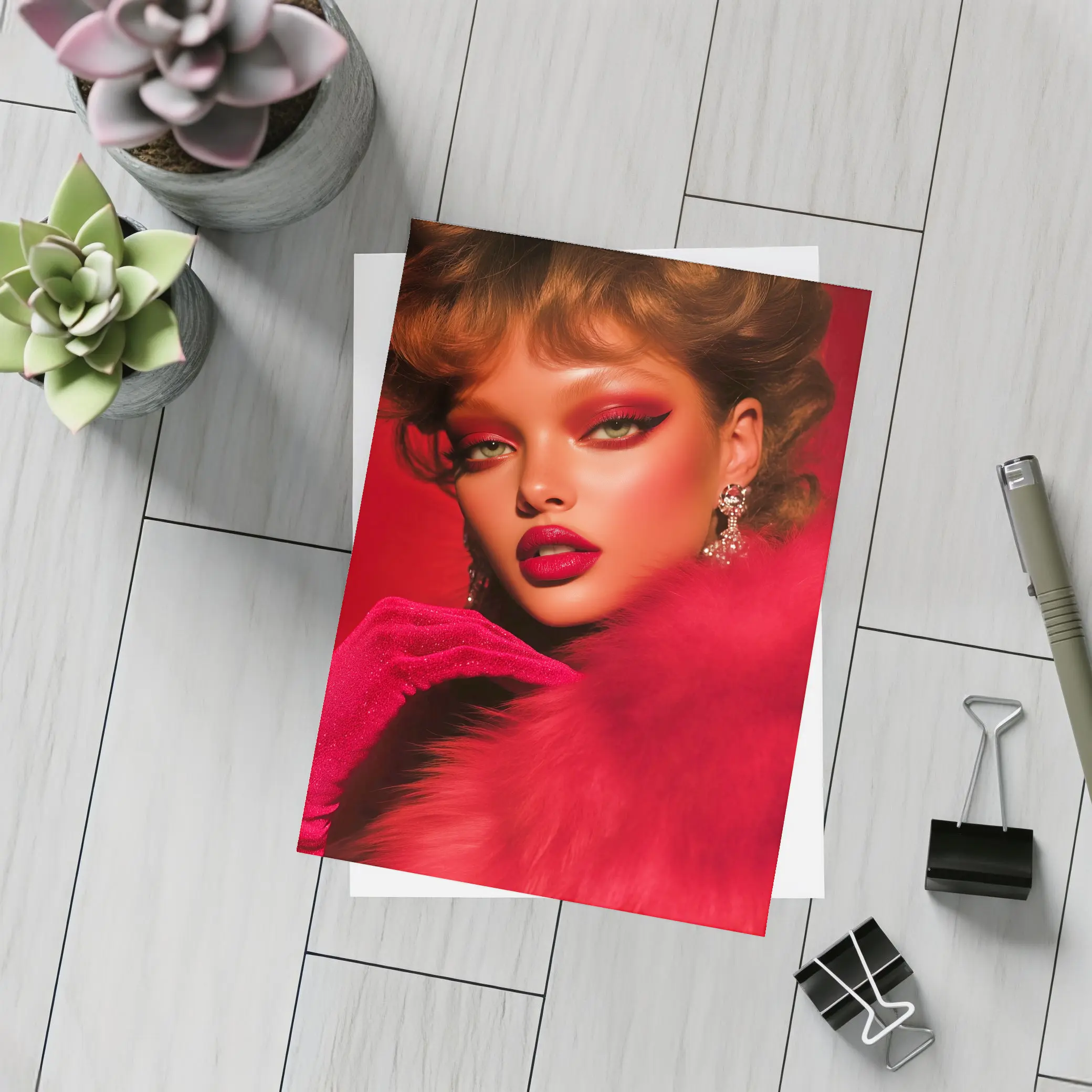 Red Glam Fashion Portrait Bold Makeup – Postcards