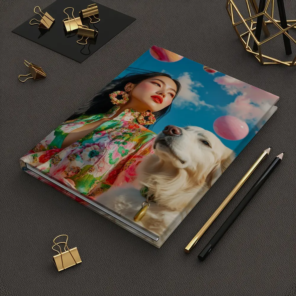 Woman Floral Dress Golden Retriever Sky – Notebooks