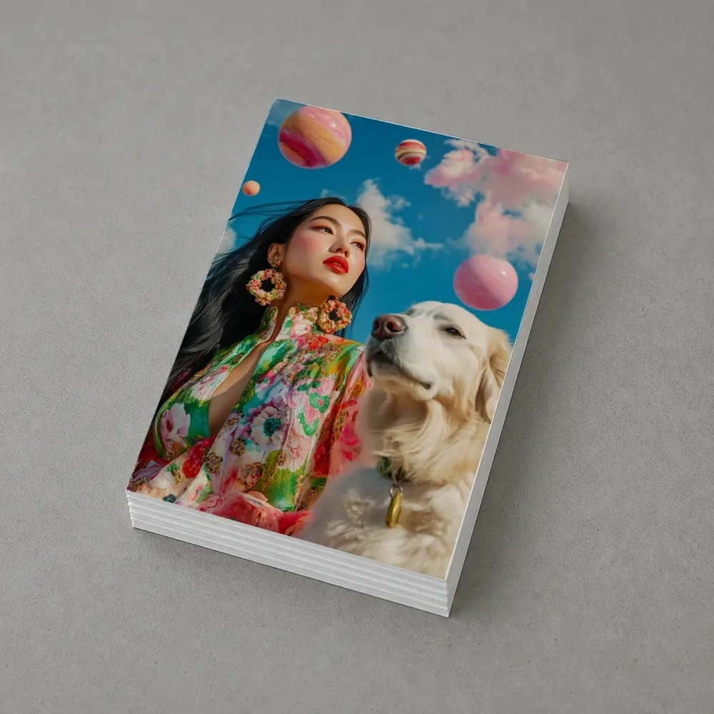 Woman Floral Dress Golden Retriever Sky – Postcards