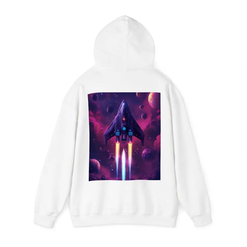 Sci Fi Spaceship Flying Through Purple Galaxy – Hoodies