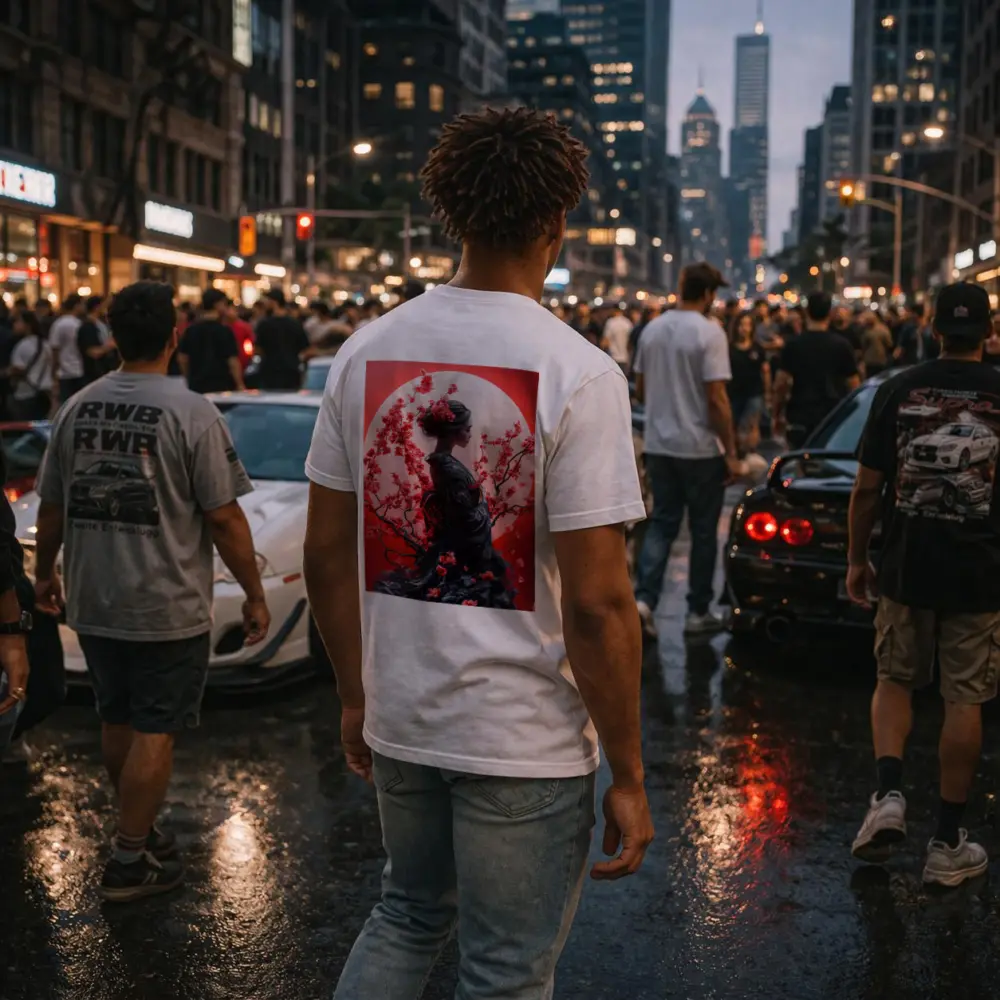 Japanese Geisha Red Cherry Blossoms Moon – T-Shirts