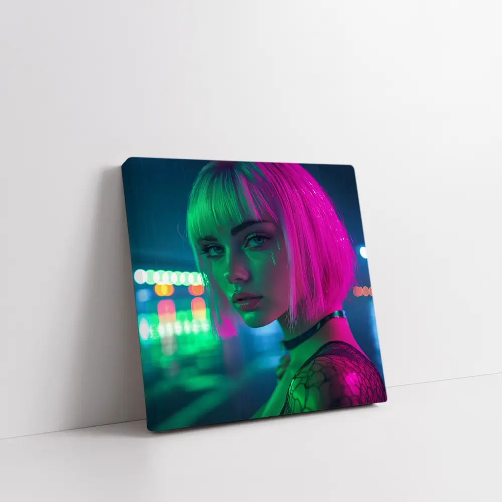 Neon Girl Rainy Night Cyberpunk Portrait – Wall Art