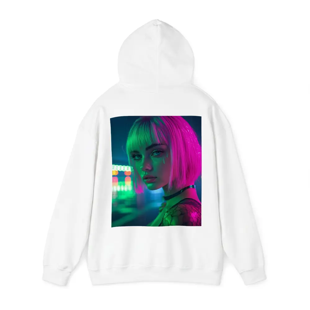 Neon Girl Rainy Night Cyberpunk Portrait – Hoodies