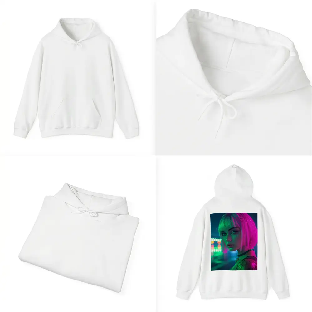 Neon Girl Rainy Night Cyberpunk Portrait – Hoodies