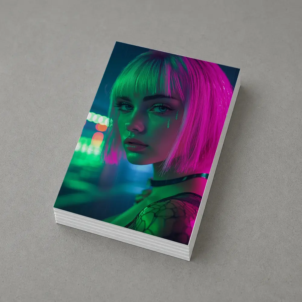 Neon Girl Rainy Night Cyberpunk Portrait – Postcards
