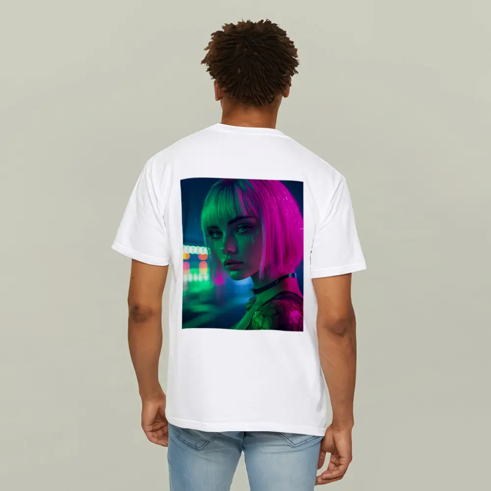 Neon Girl Rainy Night Cyberpunk Portrait – T-Shirts