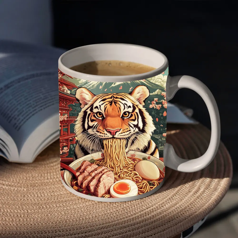 Tiger Eating Ramen Cherry Blossom Japan – Mugs