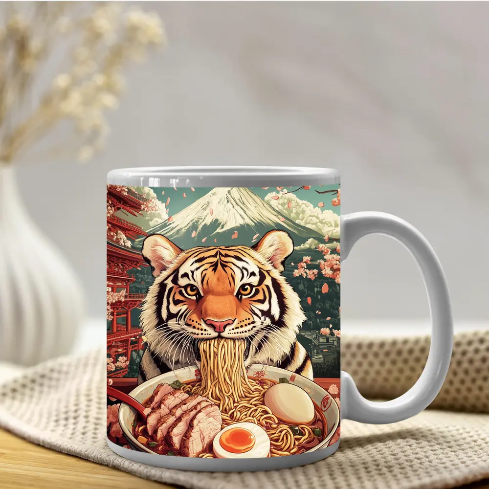 Tiger Eating Ramen Cherry Blossom Japan – Mugs