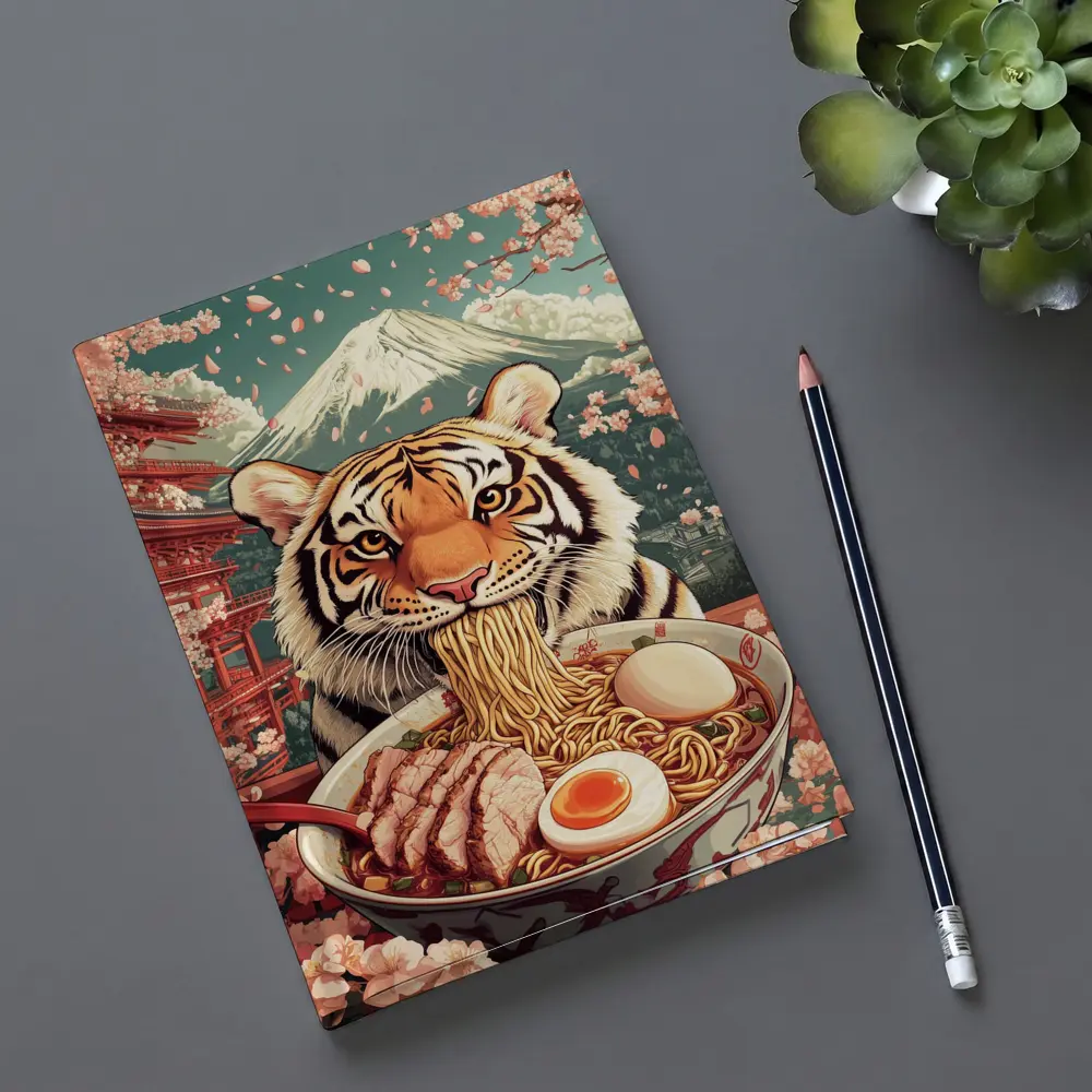 Tiger Eating Ramen Cherry Blossom Japan – Notebooks