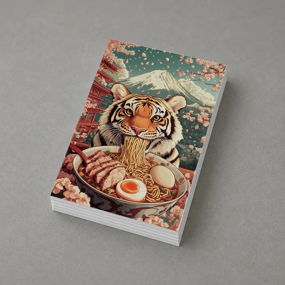 Tiger Eating Ramen Cherry Blossom Japan – Postcards