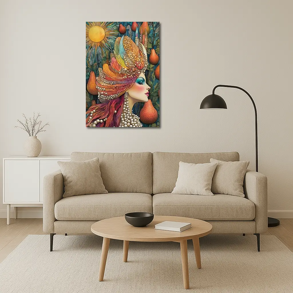 Bohemian Woman Portrait With Pearls Sun – Wall Art