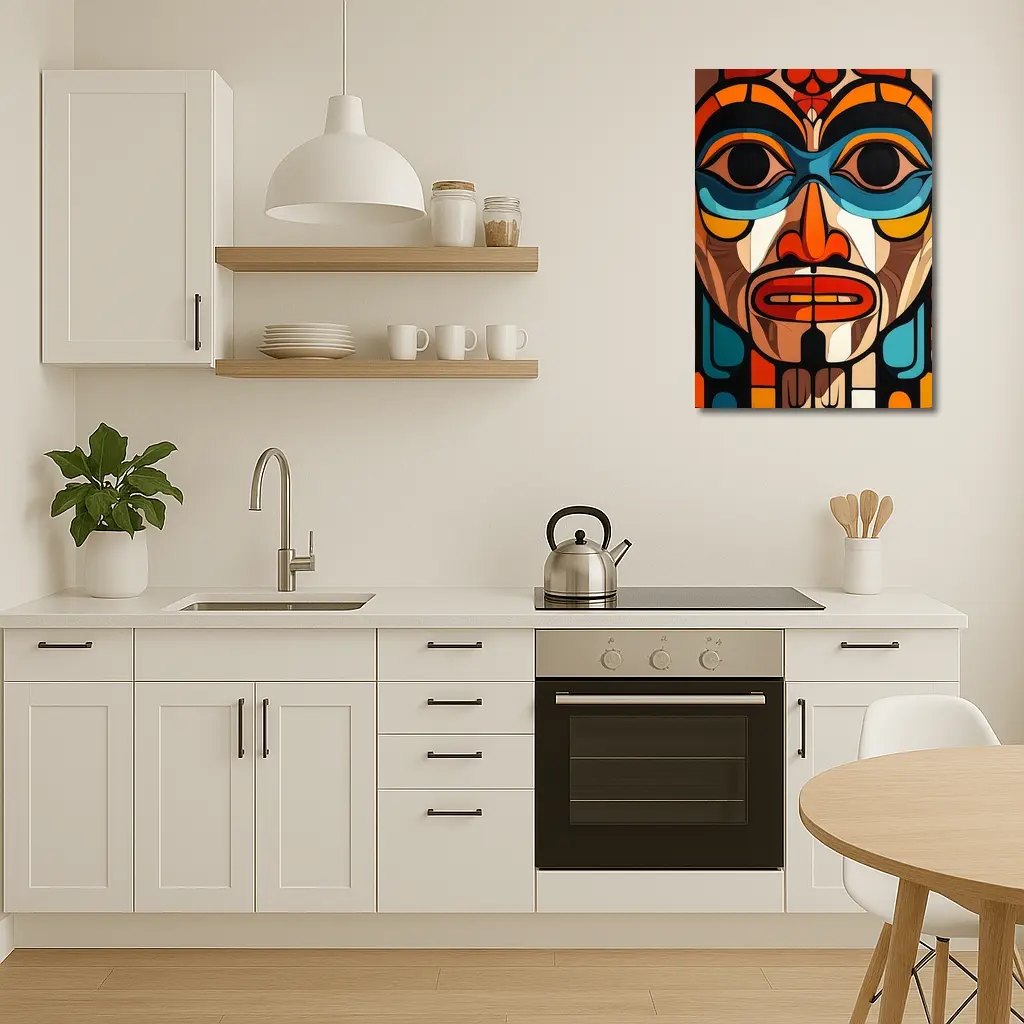 Native Totem Pole Face Bold Geometric Art – Wall Art