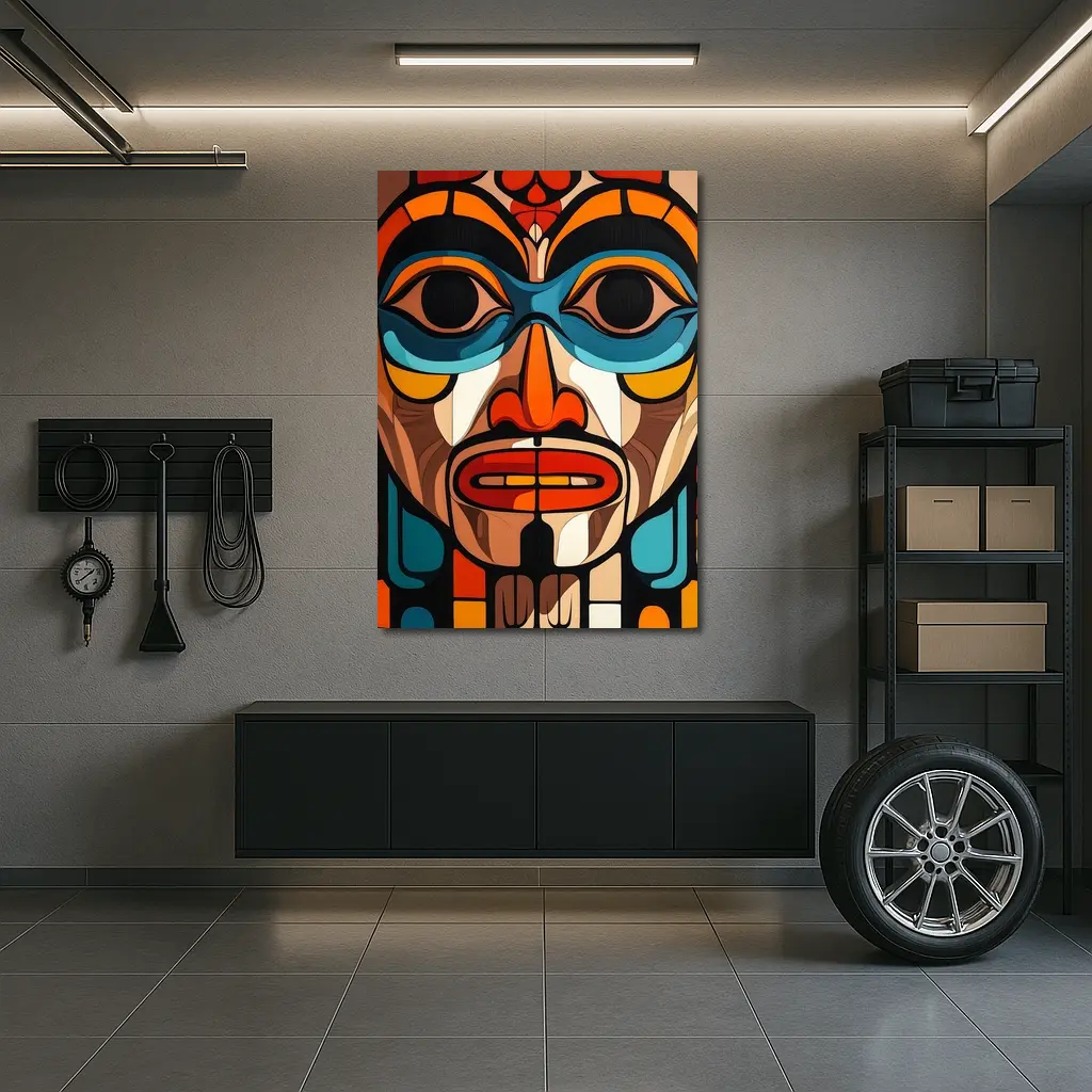 Native Totem Pole Face Bold Geometric Art – Wall Art