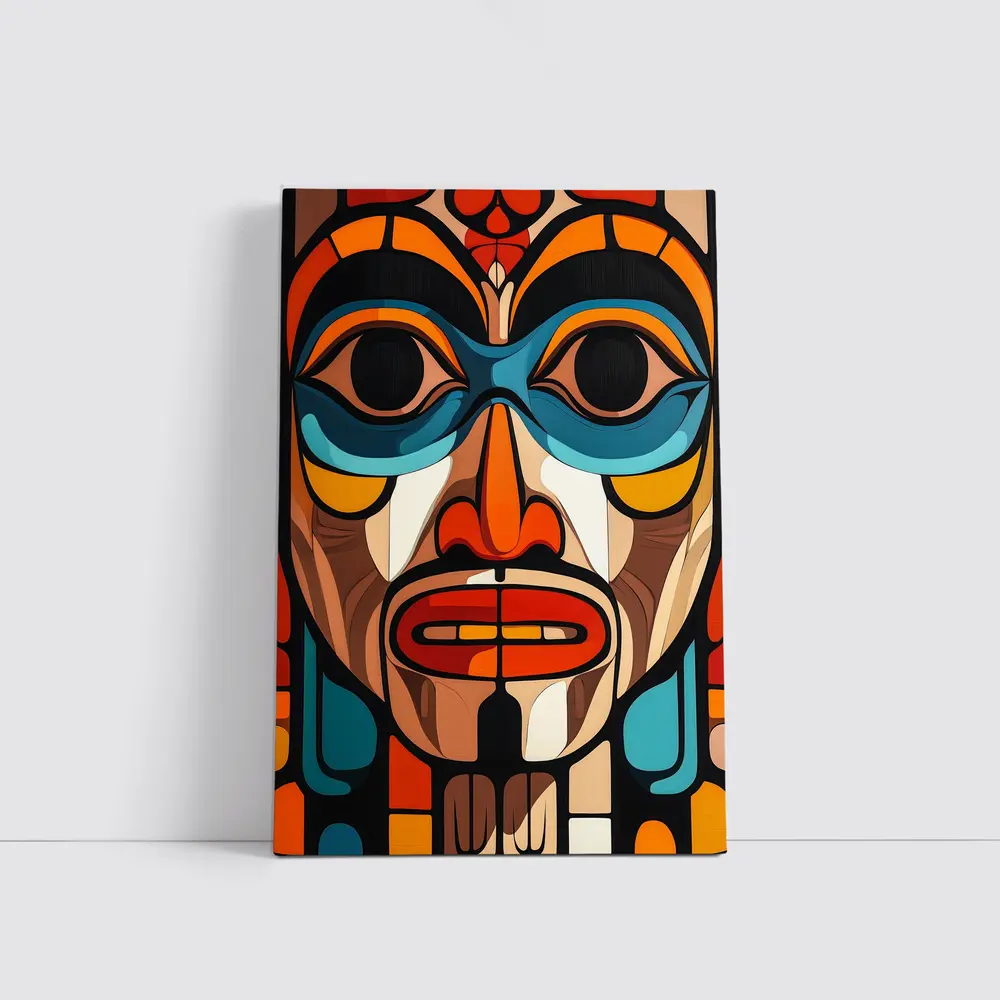 Native Totem Pole Face Bold Geometric Art – Wall Art