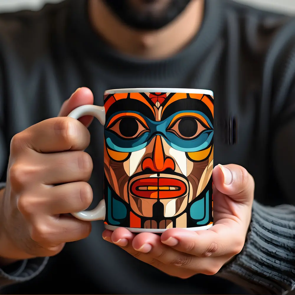 Native Totem Pole Face Bold Geometric Art – Mugs