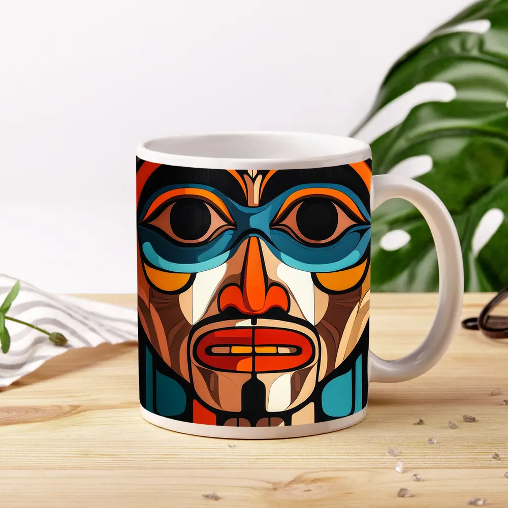 Native Totem Pole Face Bold Geometric Art – Mugs