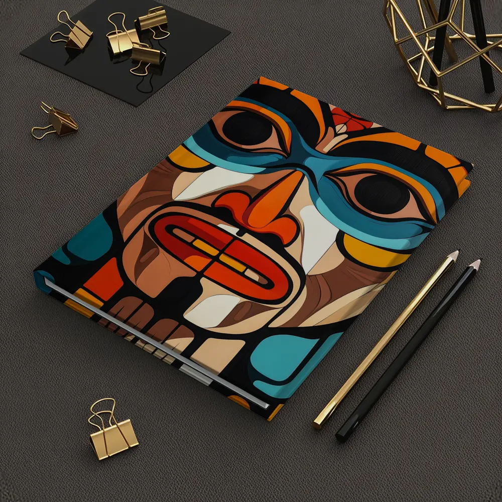 Native Totem Pole Face Bold Geometric Art – Notebooks