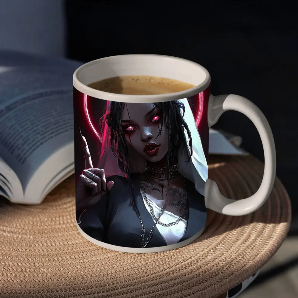 Gothic Anime Nun Dark Neon Halo – Mugs