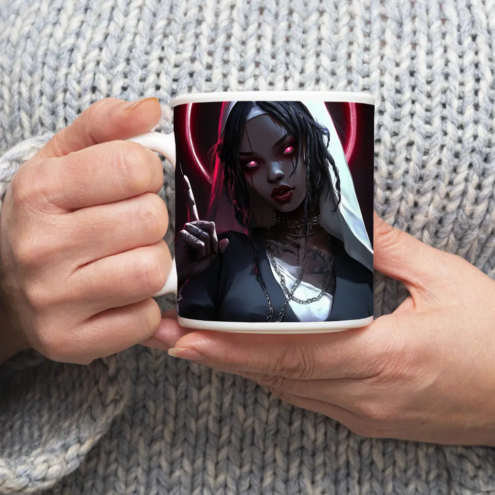 Gothic Anime Nun Dark Neon Halo – Mugs
