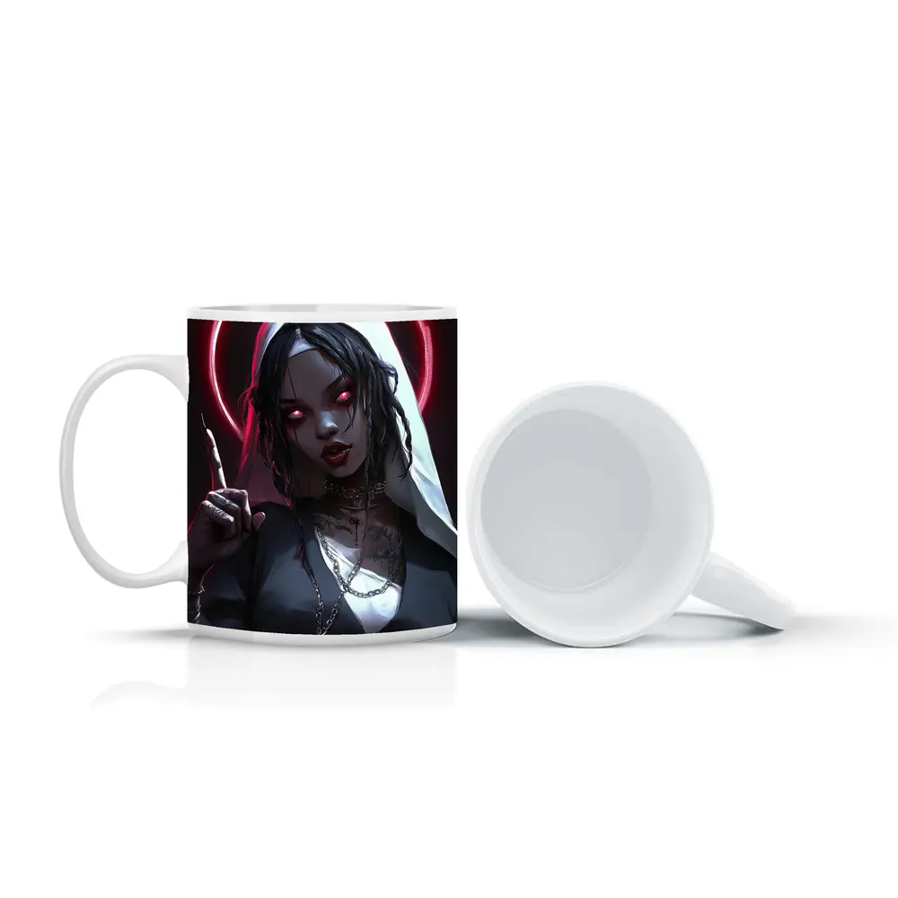 Gothic Anime Nun Dark Neon Halo – Mugs