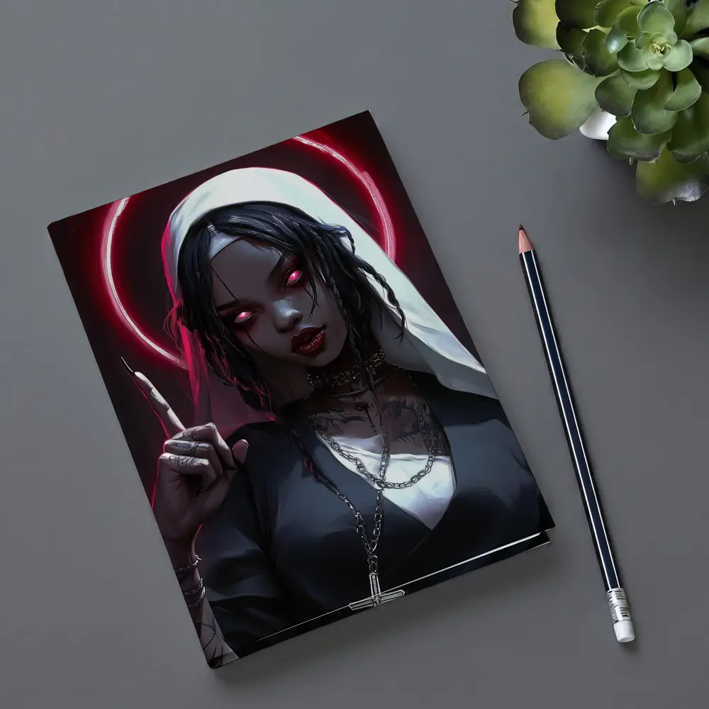 Gothic Anime Nun Dark Neon Halo – Notebooks