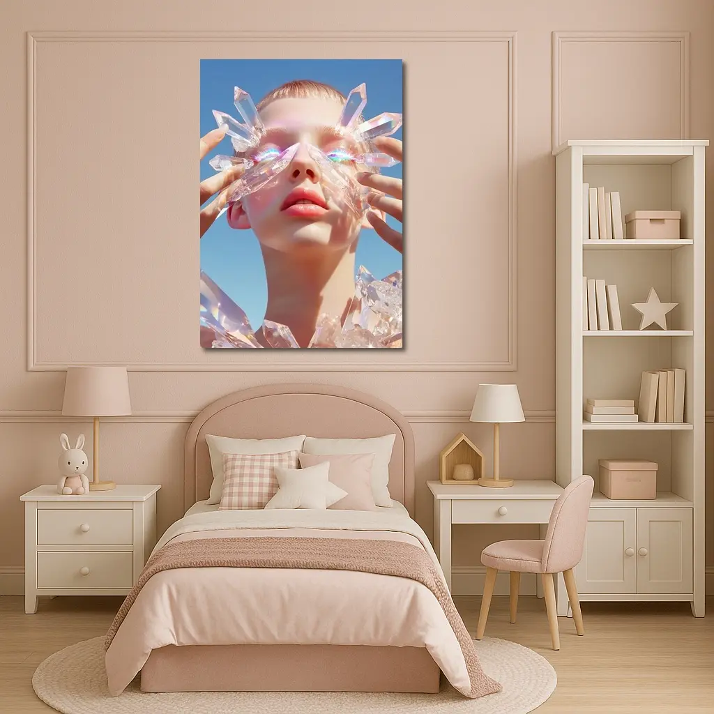 Crystal Woman Portrait Blue Sky Background – Wall Art