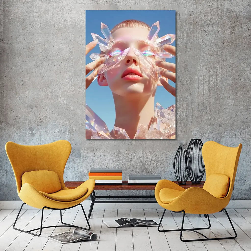 Crystal Woman Portrait Blue Sky Background – Wall Art