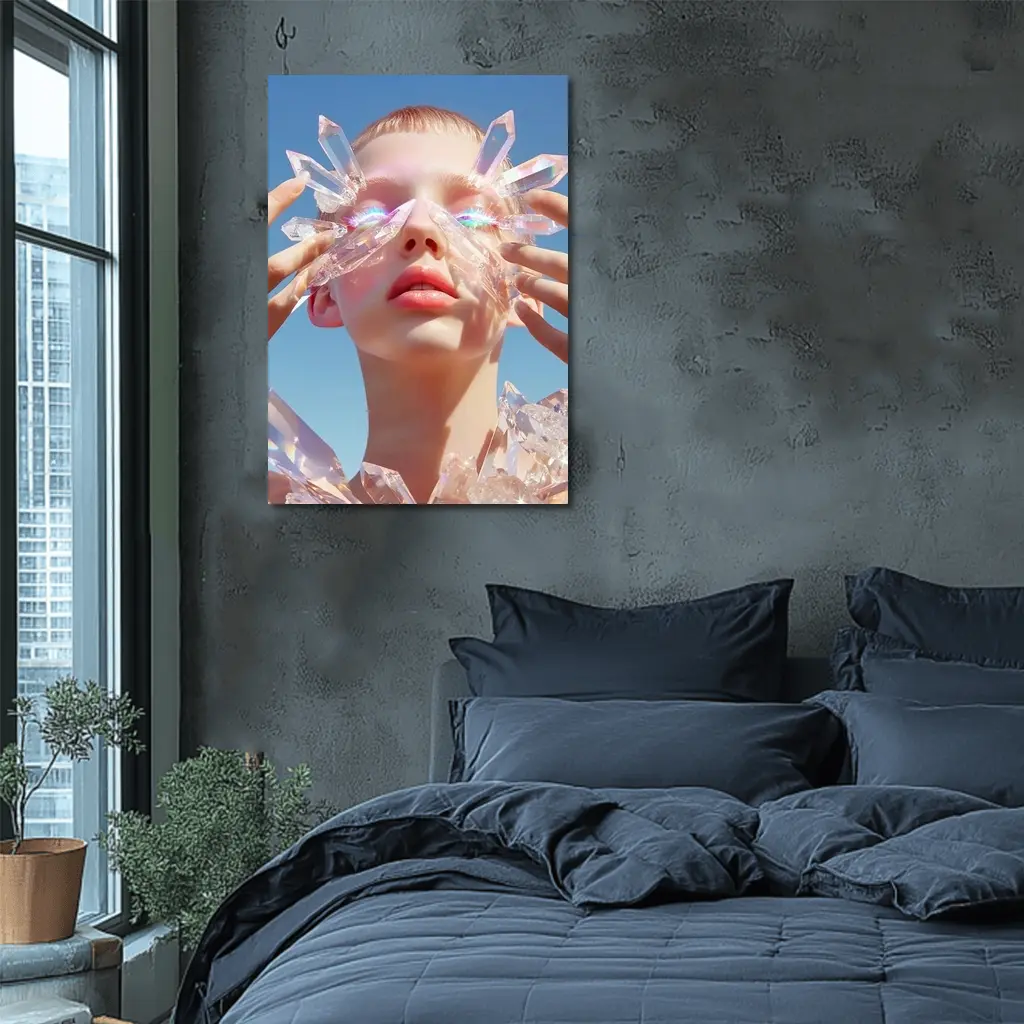 Crystal Woman Portrait Blue Sky Background – Wall Art