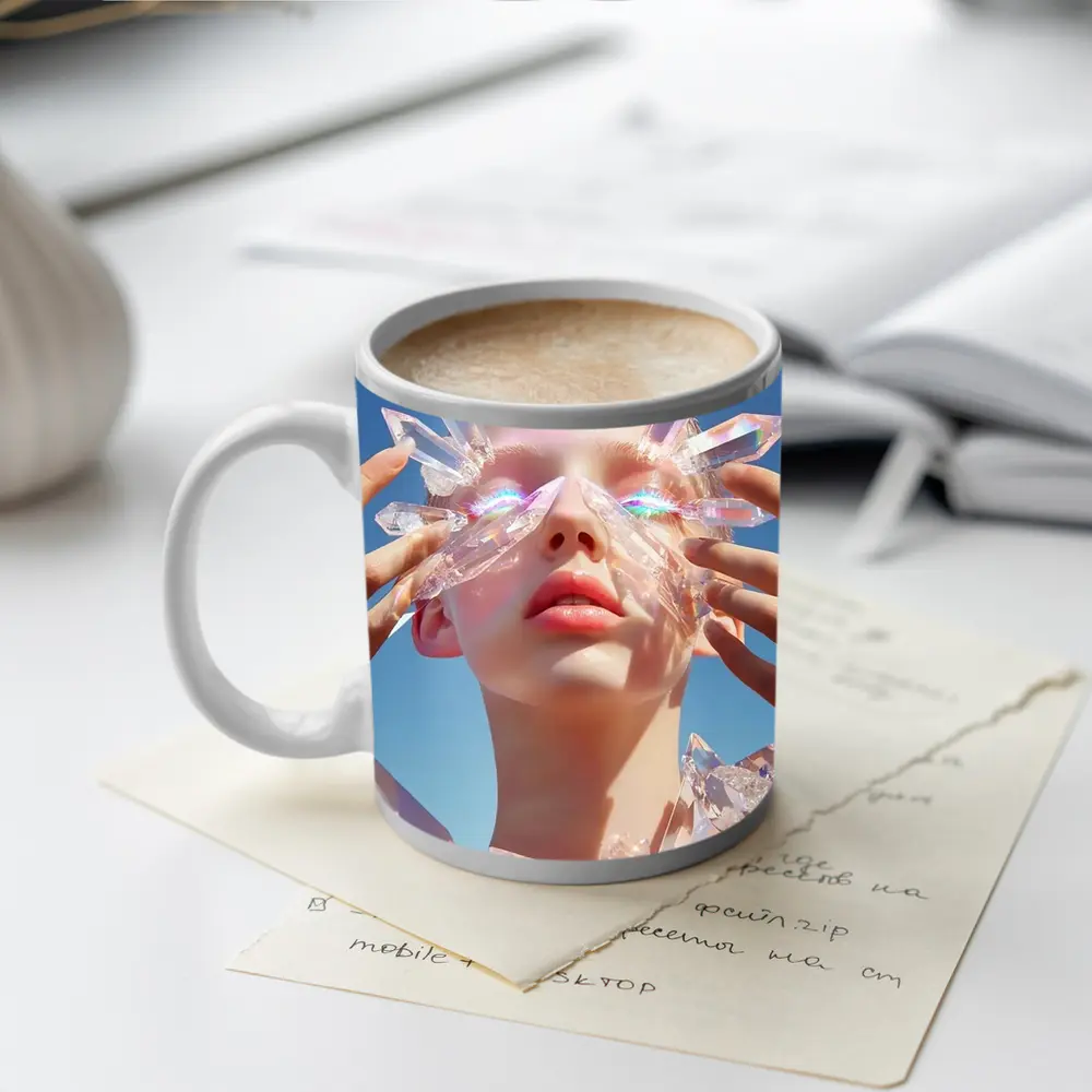 Crystal Woman Portrait Blue Sky Background – Mugs