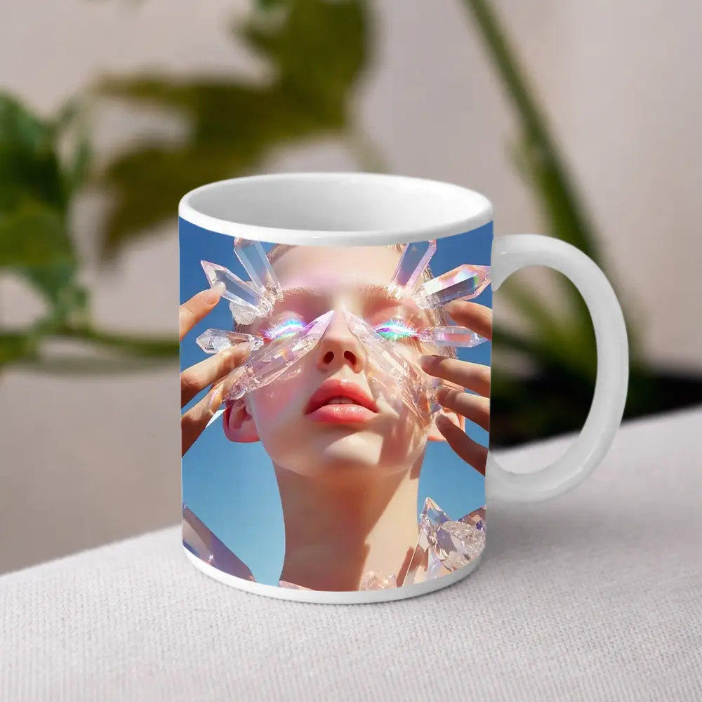 Crystal Woman Portrait Blue Sky Background – Mugs