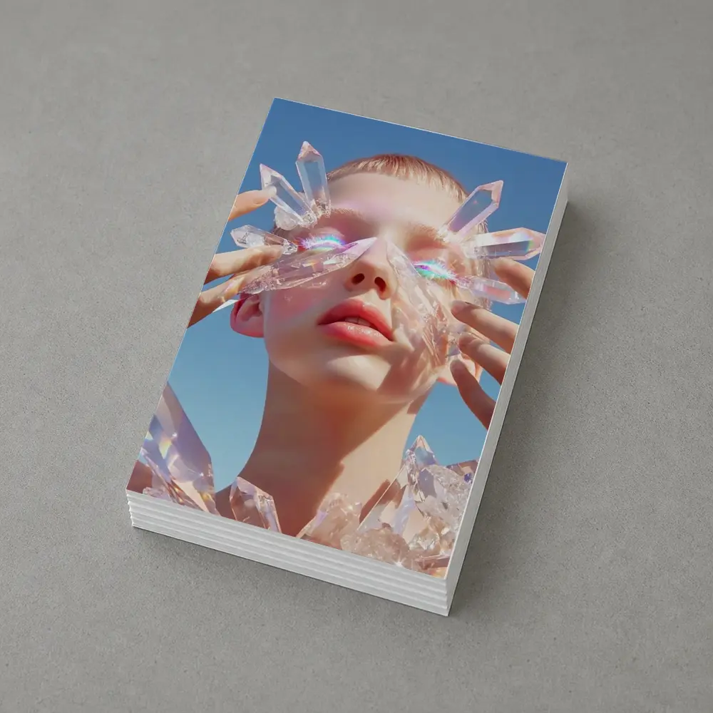 Crystal Woman Portrait Blue Sky Background – Postcards