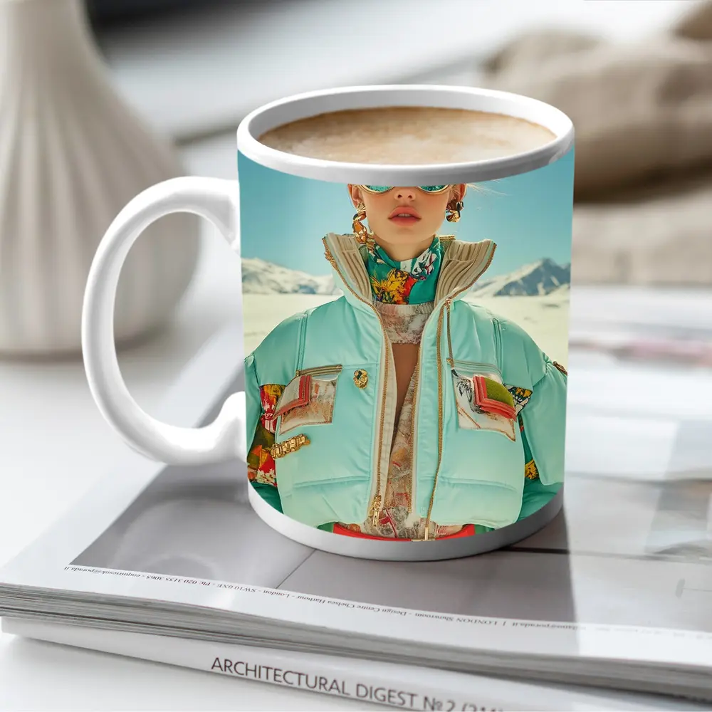 Fashion Woman Mint Puffer Jacket Snow Mountains – Mugs