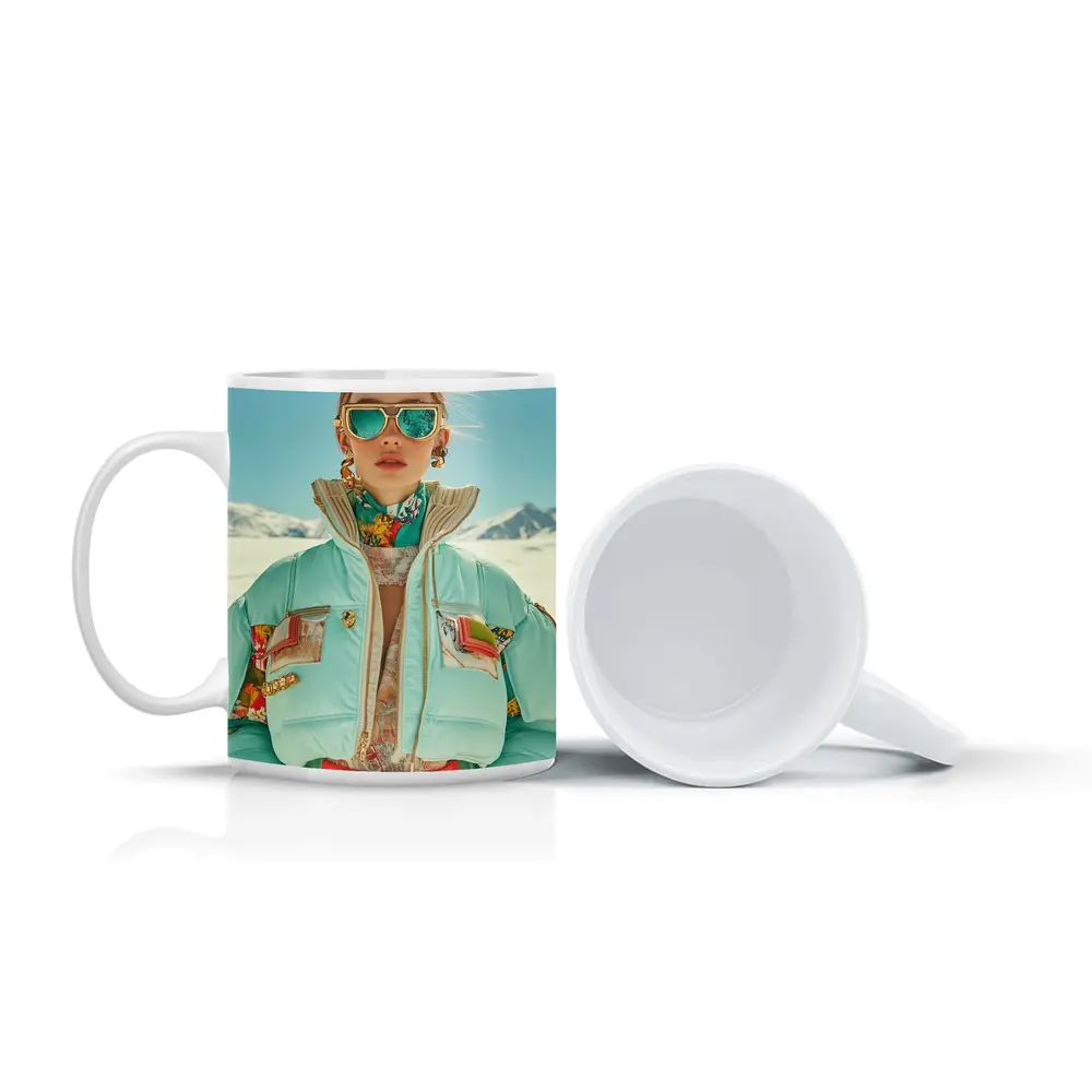 Fashion Woman Mint Puffer Jacket Snow Mountains – Mugs