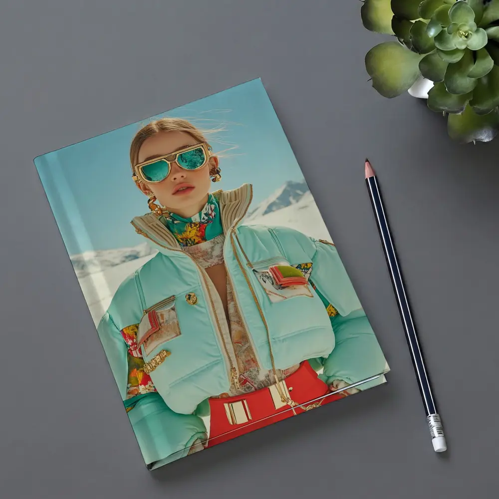 Fashion Woman Mint Puffer Jacket Snow Mountains – Notebooks