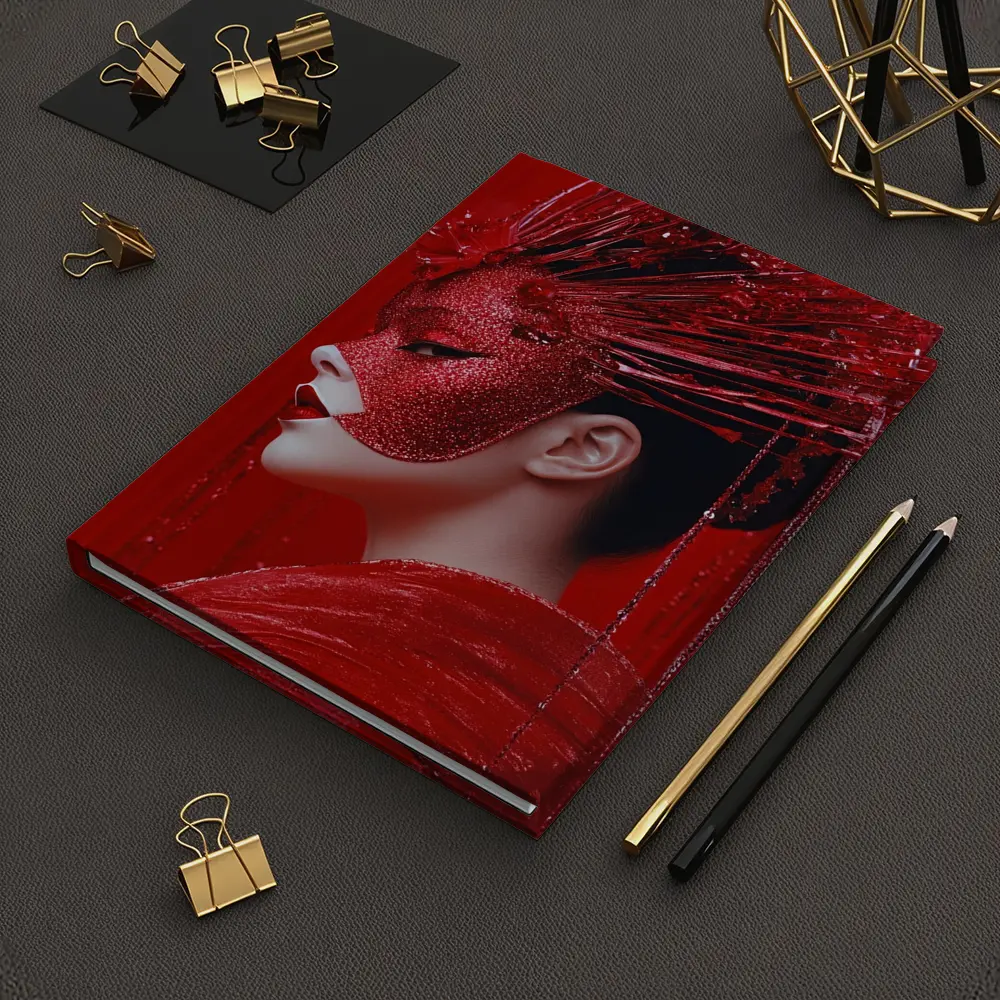 Red Glitter Mask Woman Art Portrait – Notebooks