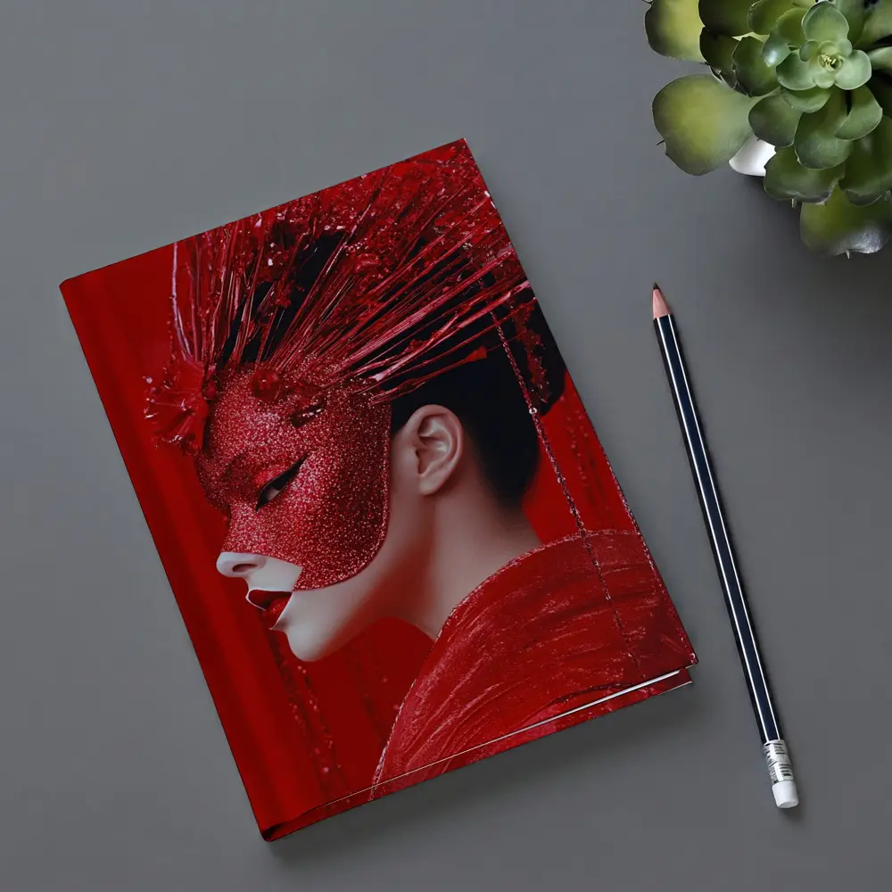 Red Glitter Mask Woman Art Portrait – Notebooks