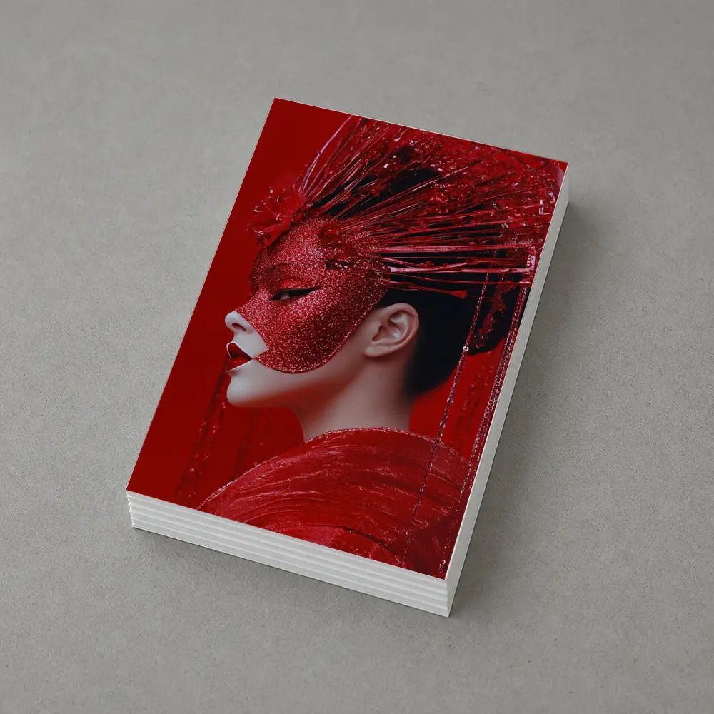 Red Glitter Mask Woman Art Portrait – Postcards