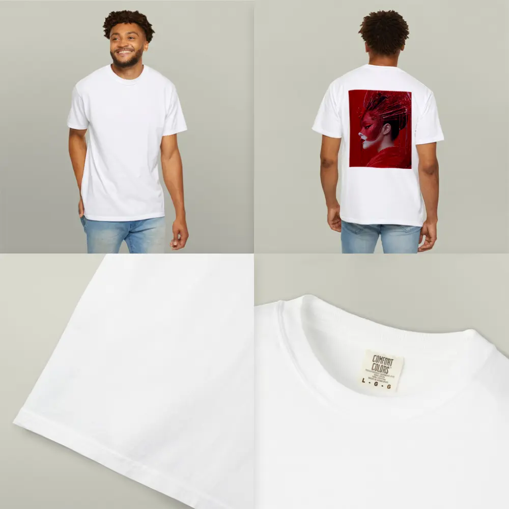 Red Glitter Mask Woman Art Portrait – T-Shirts
