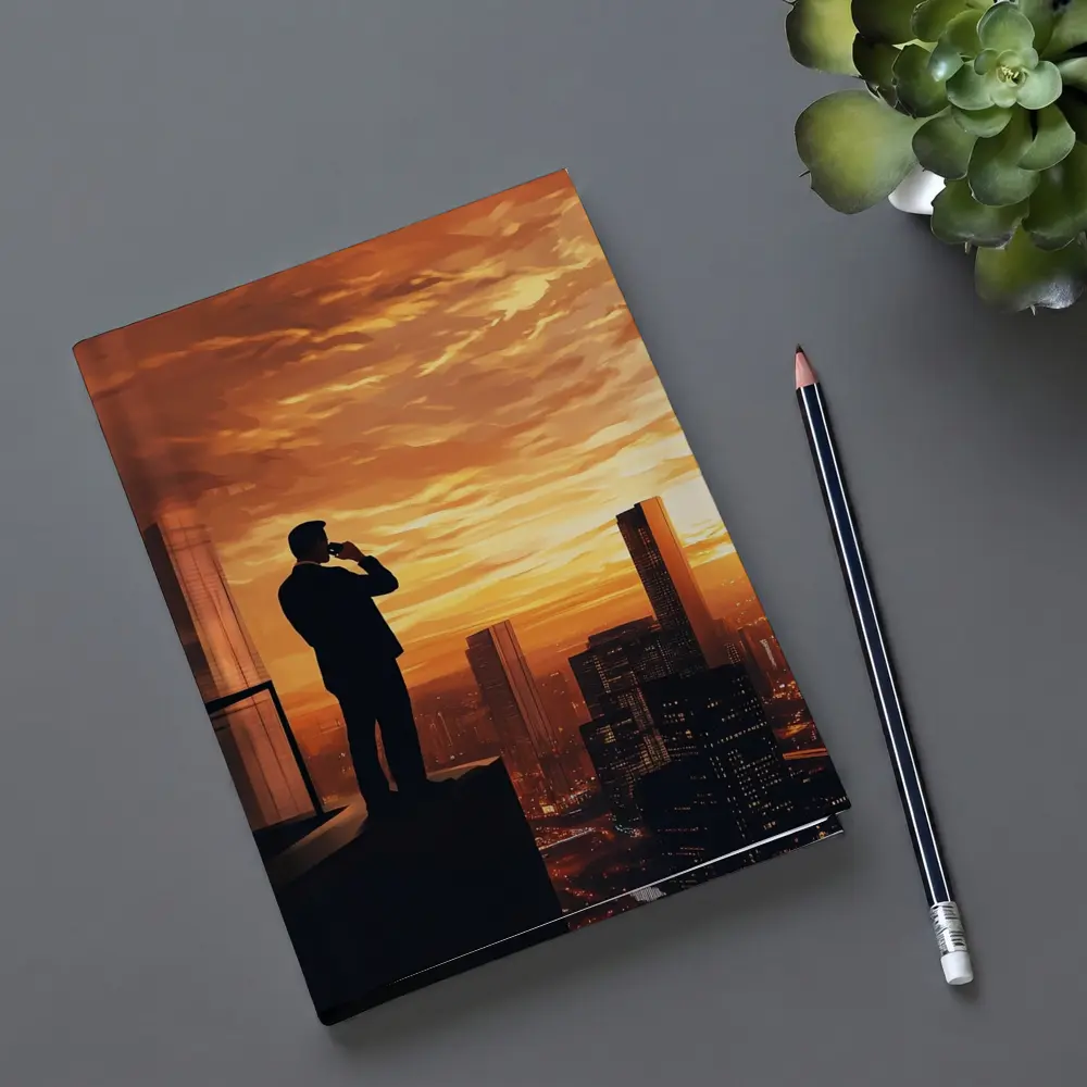 Businessman Silhouette City Skyline Sunset Art – Notebooks