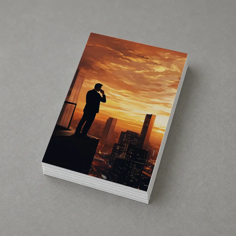 Businessman Silhouette City Skyline Sunset Art – Postcards