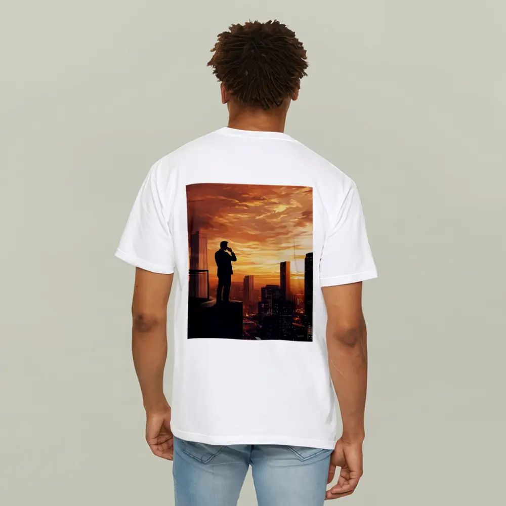 Businessman Silhouette City Skyline Sunset Art – T-Shirts