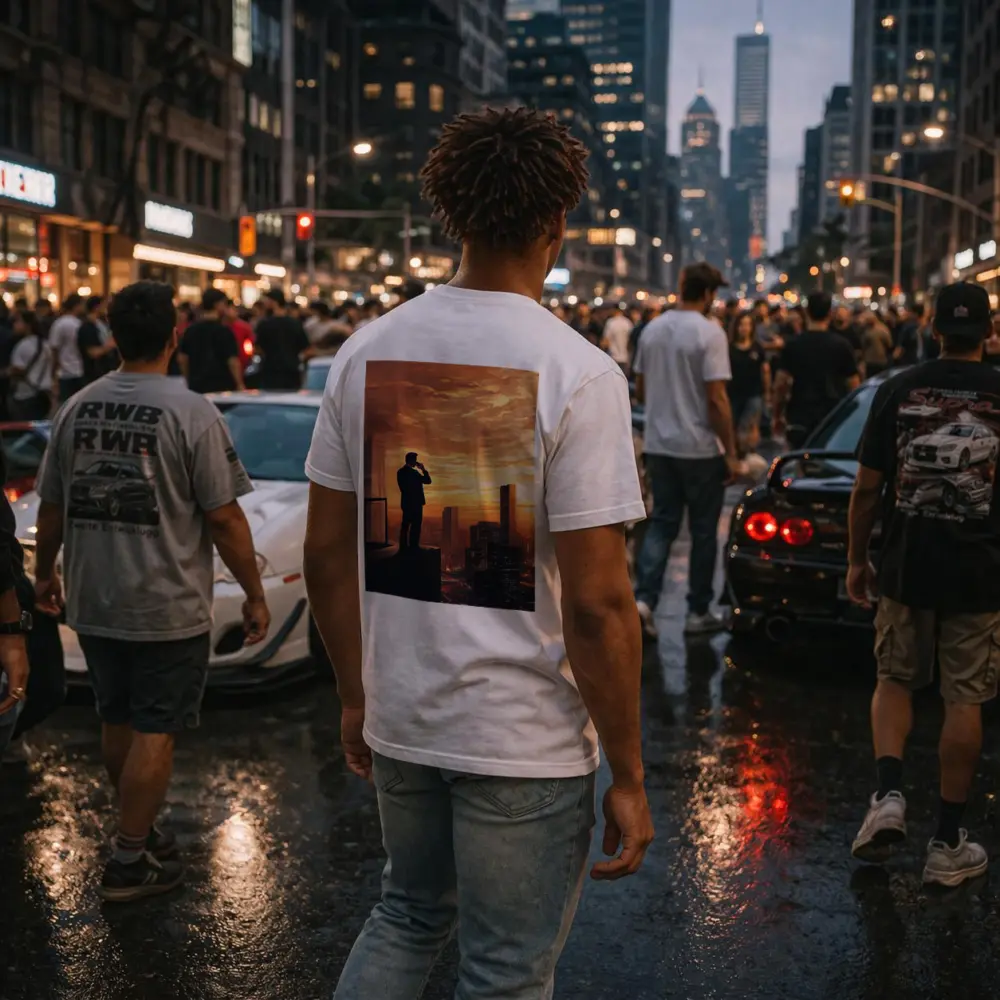 Businessman Silhouette City Skyline Sunset Art – T-Shirts