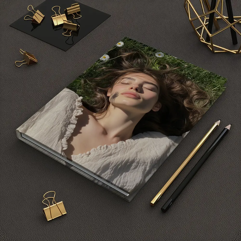 Young Woman Lying in Daisy Flower Field – Notebooks