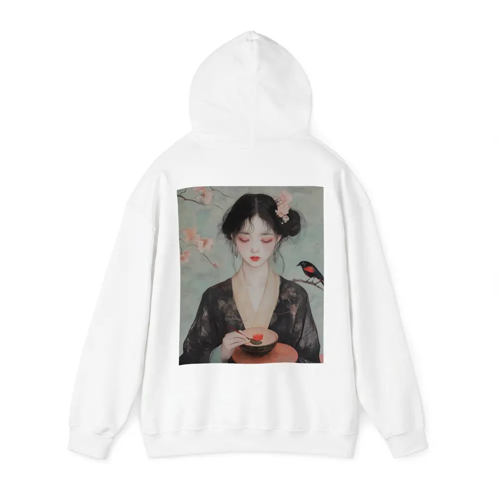 Japanese Woman Cherry Blossoms Bird Painting – Hoodies