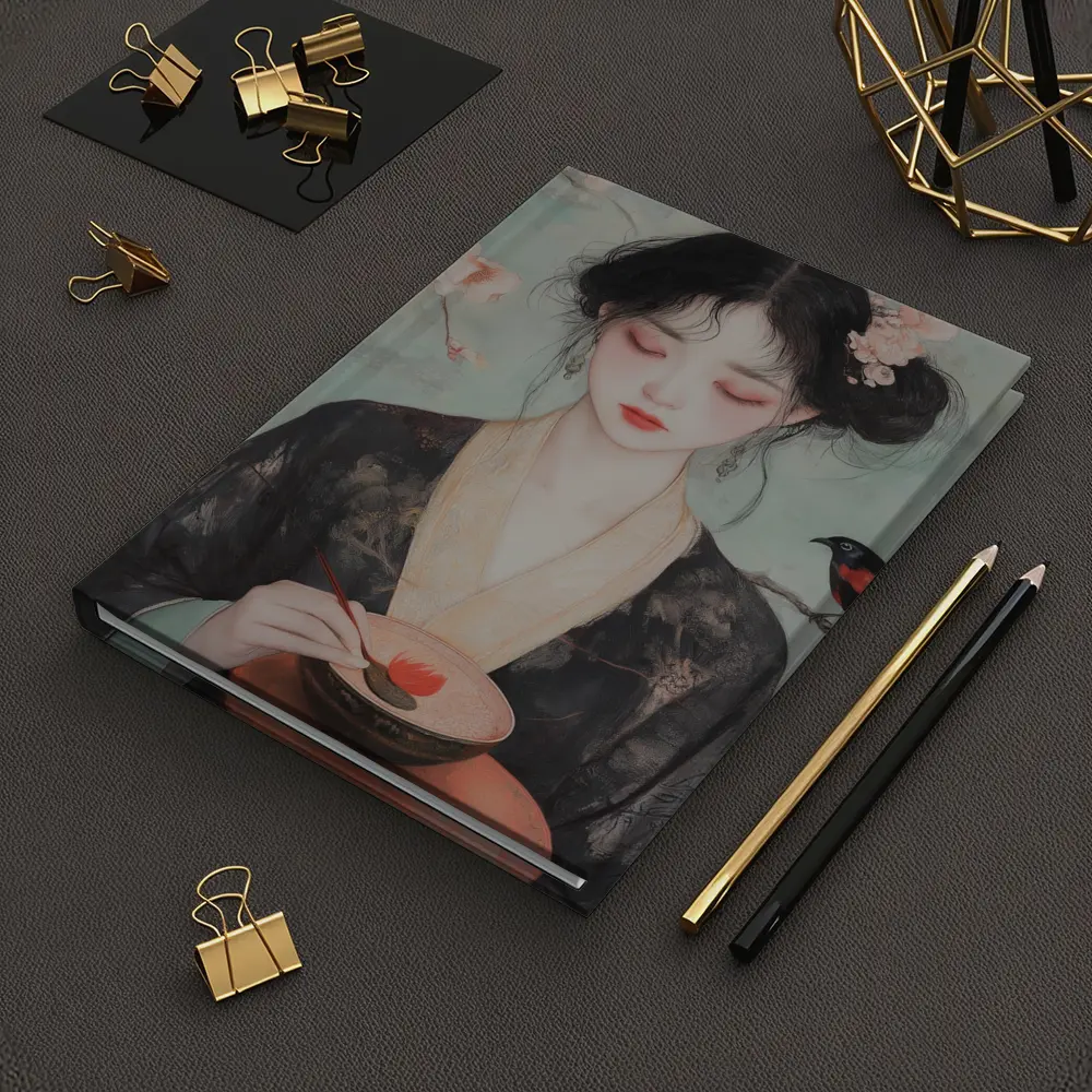 Japanese Woman Cherry Blossoms Bird Painting – Notebooks
