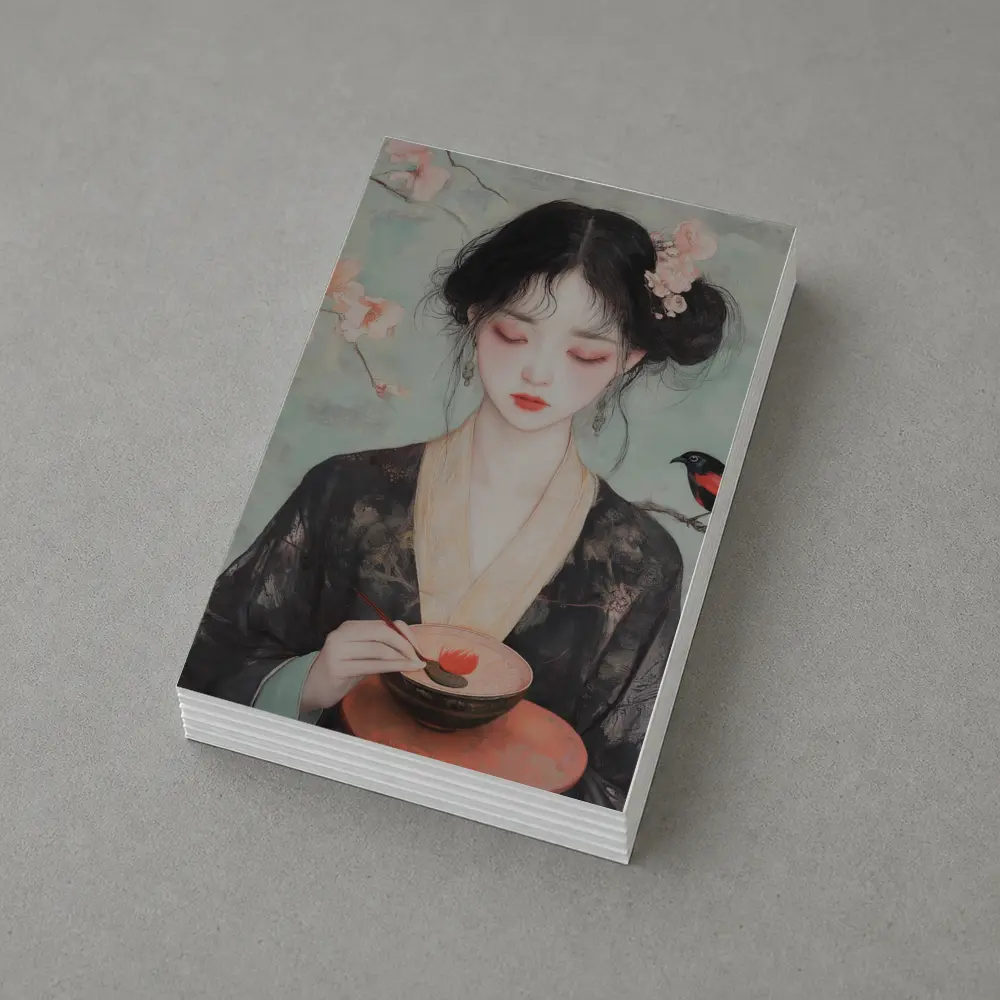 Japanese Woman Cherry Blossoms Bird Painting – Postcards