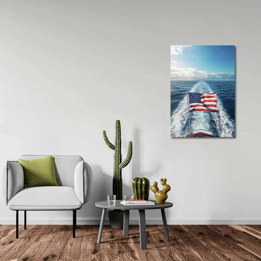 American Flag On Boat Ocean Wake – Wall Art